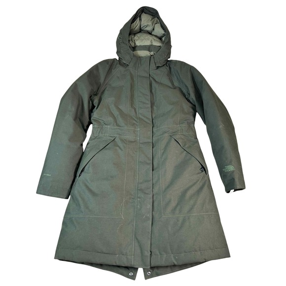 The North Face Dryvent Olive Green Goose Down Hooded Winter Coat Parka Small - Picture 1 of 15